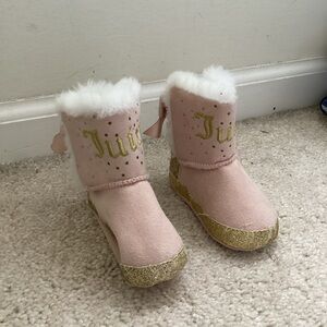 Juicy Couture Fluffy White Trim Pink and Gold Baby Boots
